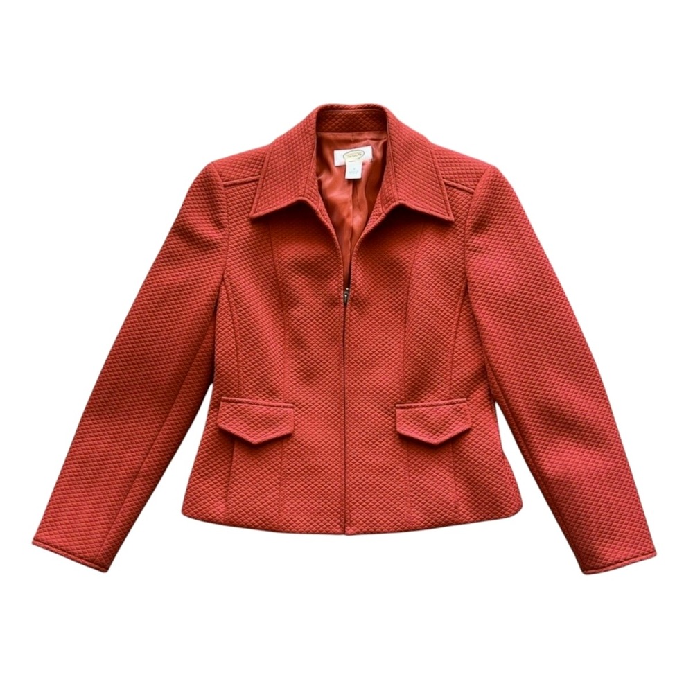 TALBOTS Rust/Orange DIAMOND QUILTED EMBOSSED Blazer Jacket Full Zipper Pockets 8